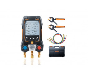 testo 550s Комплект 3 с заправочными шлангами - Умный цифровой манометрический коллектор, смарт-зонды зажимы температуры и набор из трёх заправочных шлангов